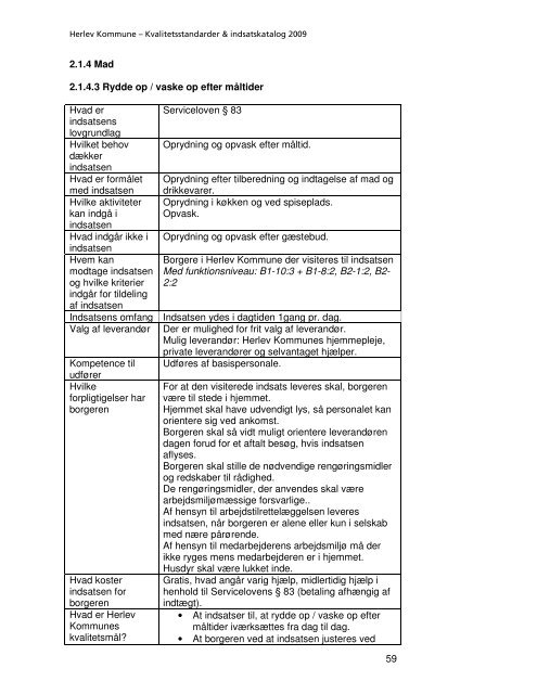 Kvalitetsstandarder & indsatskatalog - Herlev Kommune