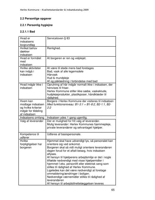 Kvalitetsstandarder & indsatskatalog - Herlev Kommune