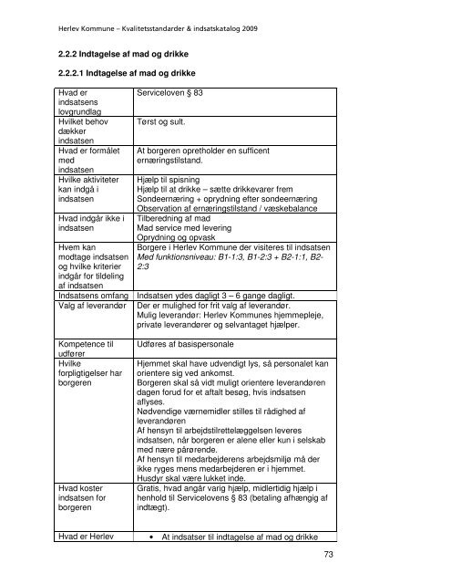 Kvalitetsstandarder & indsatskatalog - Herlev Kommune