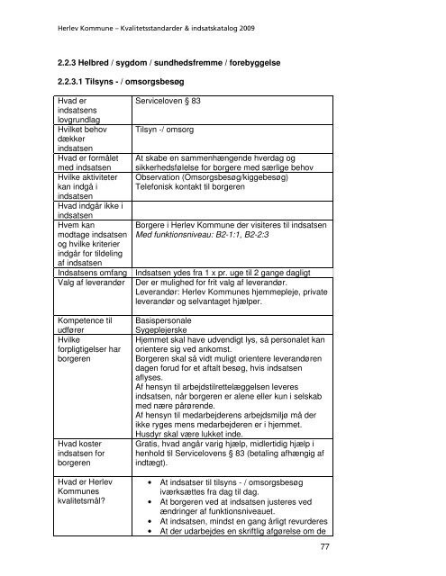 Kvalitetsstandarder & indsatskatalog - Herlev Kommune