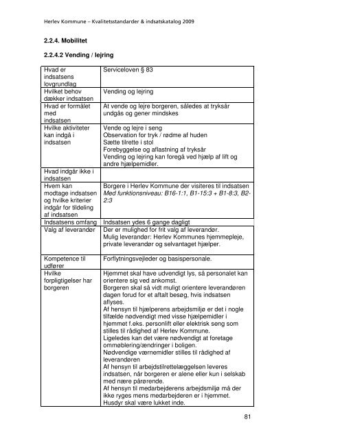 Kvalitetsstandarder & indsatskatalog - Herlev Kommune