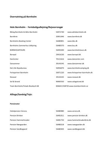 Overnatning på Bornholm Hele Bornholm - Ferieboligudlejning ...