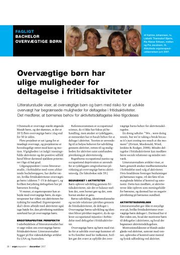overvægtige børn har ulige mulig heder for deltagelse i fritidsaktiviteter