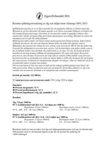 Resultat spillningsinventering av älg och rådjur inom Almunge ÄFO ...