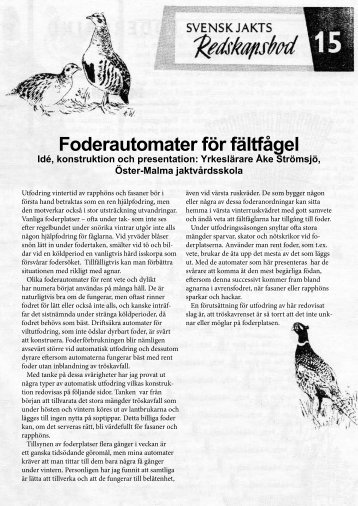 Ritning: Foderautomater för fältfågel