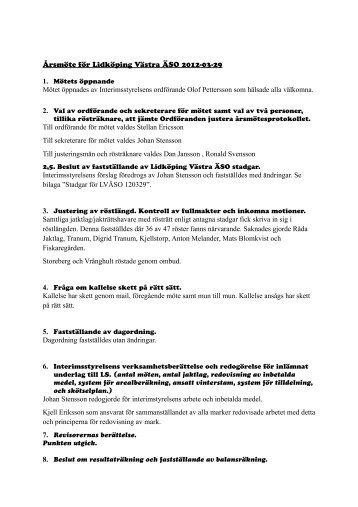 Årsmöte för Lidköping Västra ÄSO 2012-03-29