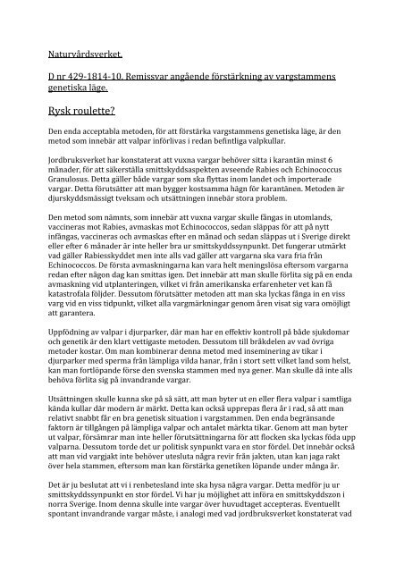Läs Hans Boströms remissvar
