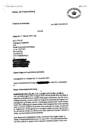 Dom afsagt af Retten på Frederiksberg den 17 ... - Konkurrence