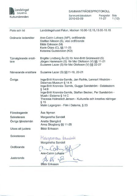 Protokoll Landstinget Dalarna