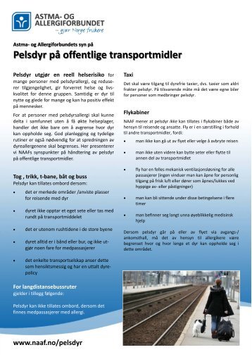 Pelsdyr på offentlige transportmidler - Norges Astma- og ...