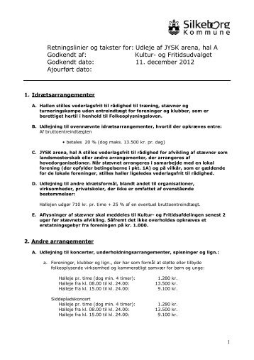 Retningslinjer for udleje af JYSK arena, hal A - Silkeborg Kommune