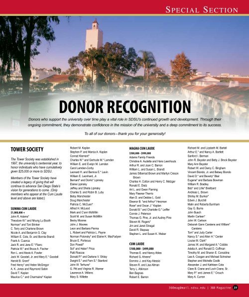Donor Recognition Newscenter Sdsu