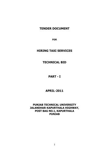 Tender document for Hiring of Taxi Services - Punjab Technical ...