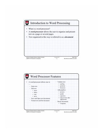 Introduction to Word Processing Word Processor Features - Carleton ...