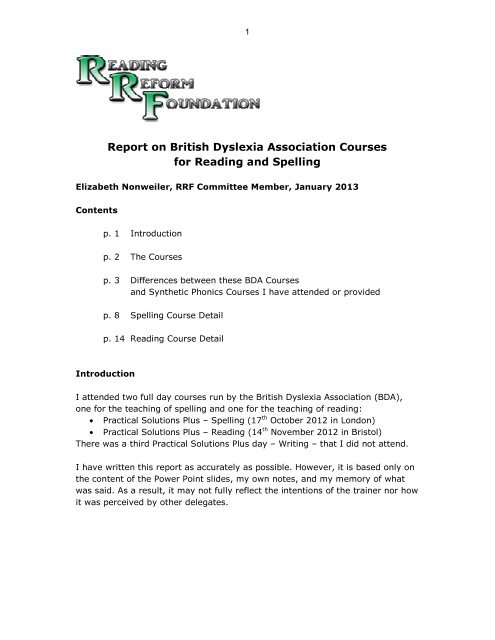 A Report on British Dyslexia Association Training courses