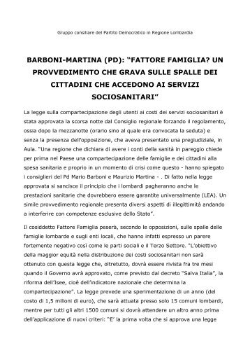 BARBONI-MARTINA (PD): “FATTORE FAMIGLIA ... - L'Eco di Bergamo