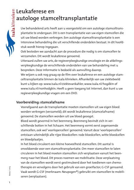 Leukaferese en autologe stamceltransplantatie ... - Isala Klinieken