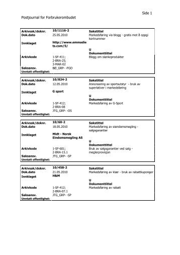 Side 1 Postjournal for Forbrukerombudet