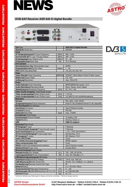 NEWS ASR 640 CI digital Bundle digitaler SAT - Astro