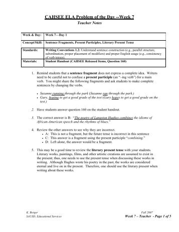 CAHSEE ELA Problem of the Day --Week 7