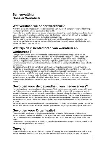 Samenvatting Dossier Werkdruk Wat verstaan we ... - Arbokennisnet