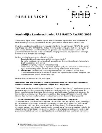 03/06/2009 - RAB Radio Award winnaars bekend