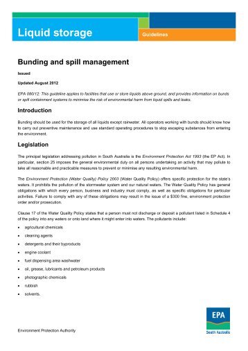 Bunding and spill management - EPA - SA.Gov.au