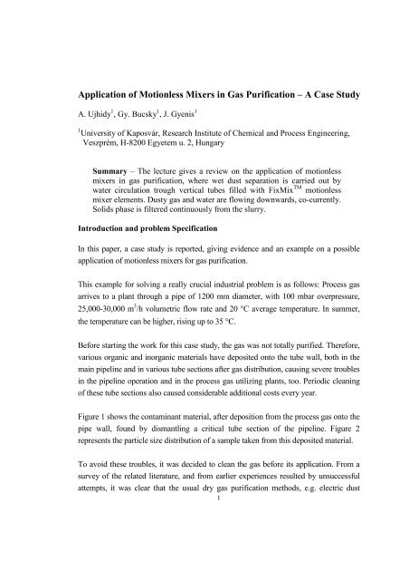 Application of Motionless Mixers in Gas Purification – A Case Study