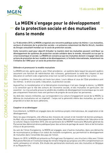 COMMUNIQUÉ DE PRES SE La MGEN s'engage pour le ...