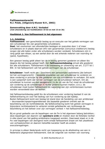 Faillissementsrecht, m.u.v. hoofdstukken 10 t/m ... - Rechtenforum.nl