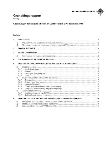 Lenke til granskingsrapporten (utdrag) - Petroleumstilsynet