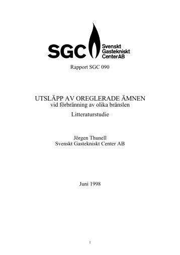 UTSLÄPP AV OREGLERADE ÄMNEN - SGC