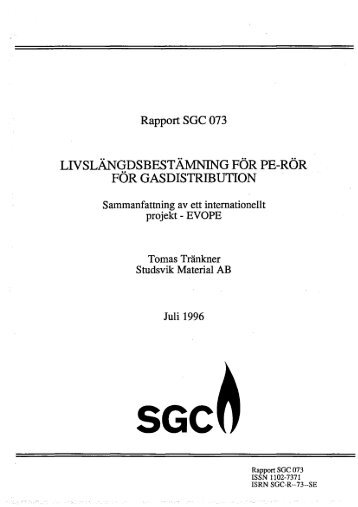 livslängdsbestä:mning för pe-rör för gasdistribution - SGC