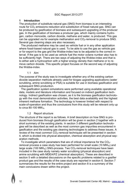 Carbon dioxide removal in indirect gasification - SGC