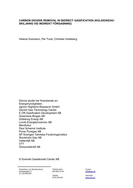 Carbon dioxide removal in indirect gasification - SGC