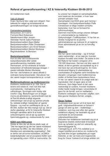 Referat af generalforsamling i KZ & Veteranfly Klubben 09-06-2012