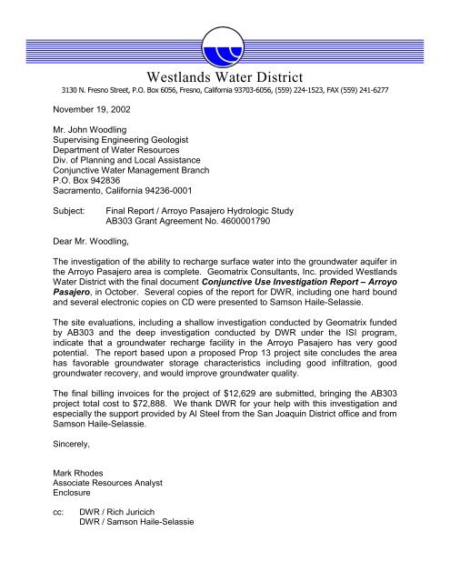 Westlands Water District - Department of Water Resources