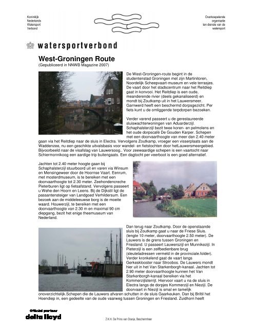 West-Groningen Route - Watersportverbond