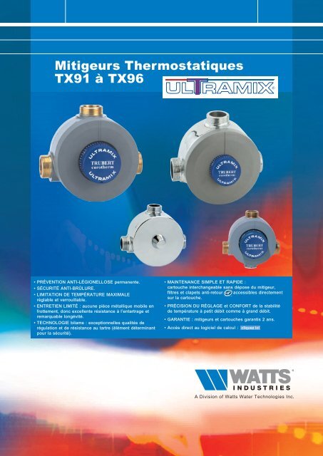Mitigeurs Thermostatiques TX91 à TX96 - Watts Industries