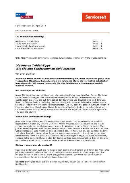 Pdf Zur Sendung Vom 24 April 13 Wdr De