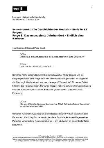 ms060508 Geschichte der Medizin1 - Folge 8 - Das 19. Jahrh - WDR 5