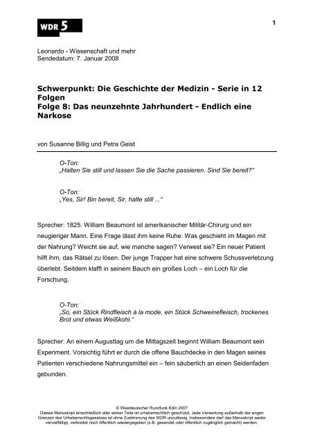 ms060508 Geschichte der Medizin1 - Folge 8 - Das 19. Jahrh - WDR 5