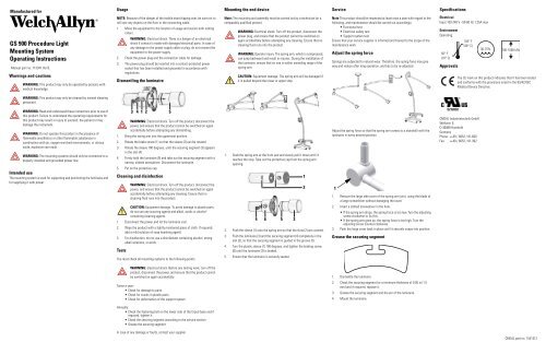 Operating Instructions, GS 900 Minor Procedure Light ... - Welch Allyn