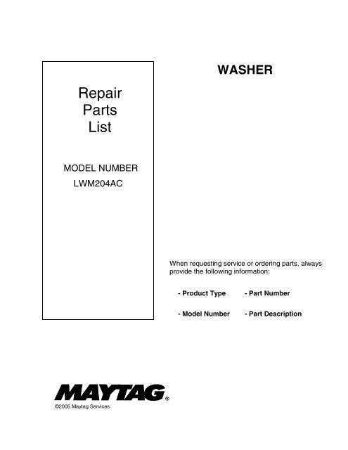 Repair Parts List - Whirlpool