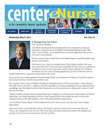 A Message from Sue Eckert - Washington Hospital Center