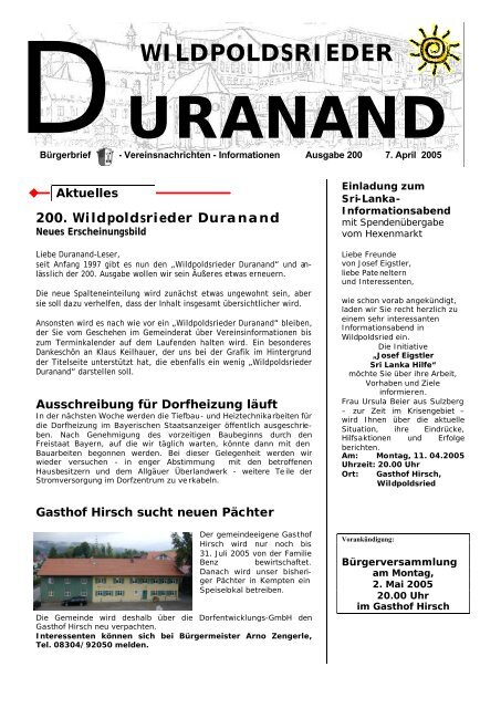 duranand 200. Ausgabe 07.04.2005 - Wildpoldsried