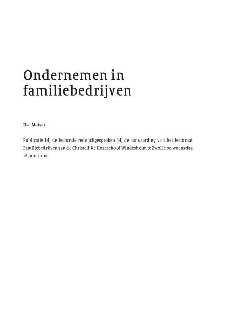 Ondernemen in familiebedrijven - Windesheim