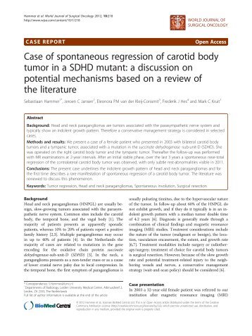 Case of spontaneous regression of carotid body tumor in a SDHD ...