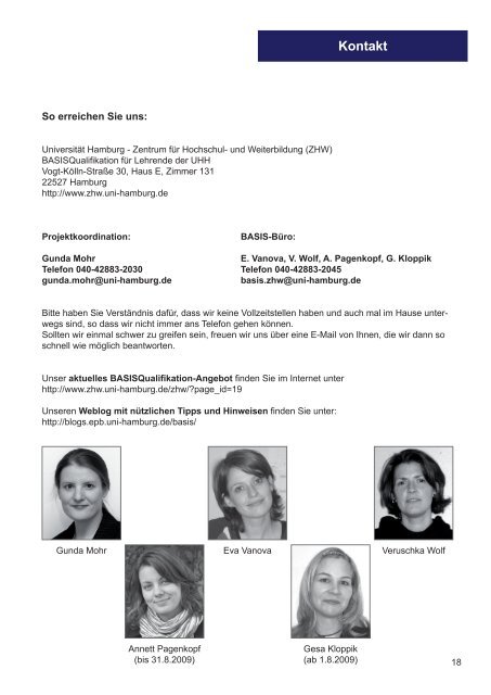 BASIS-Programm Wintersemester 2009/10. - ZHW - Universität ...