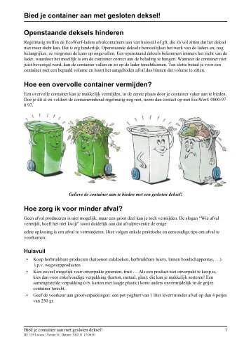 Bied je container aan met gesloten deksel! Openstaande deksels ...